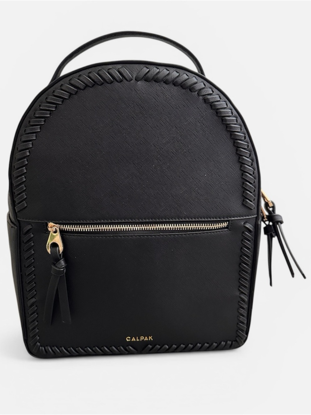 CALPAK Kaya Faux Leather Round Braided Trim Mini Backpack Travel Bag in Black